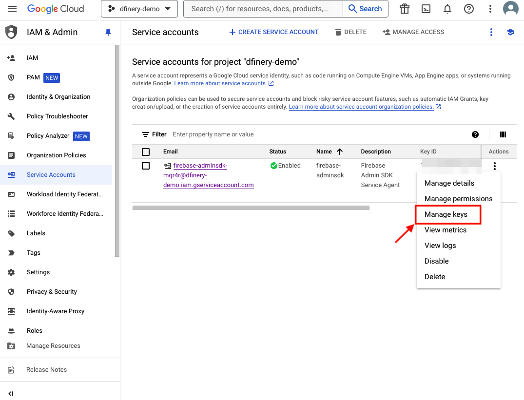 click a manage keys